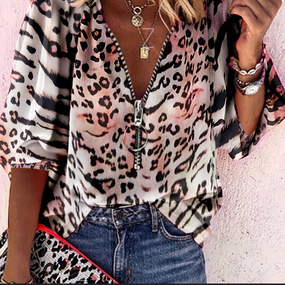 Pink Leopard Print Long Sleeve Shirt